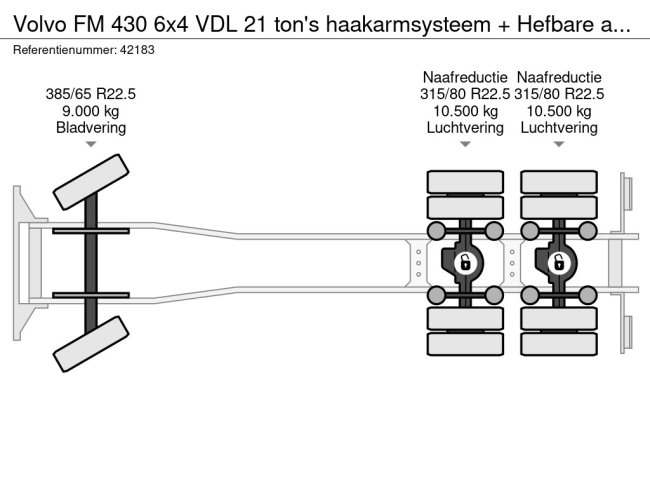 Volvo  FM 430 6x4 VDL 21 ton's haakarmsysteem + Hefbare achteras (11)
